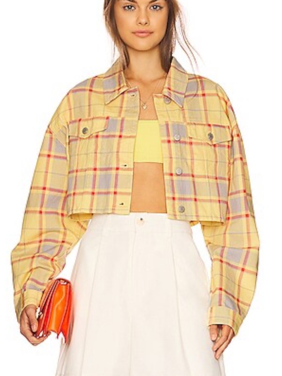 WeWoreWhat Jackets & Blazers - Revolve WeWoreWhat Yellow Garden Glade Plaid Cropped Jacket XS/S
